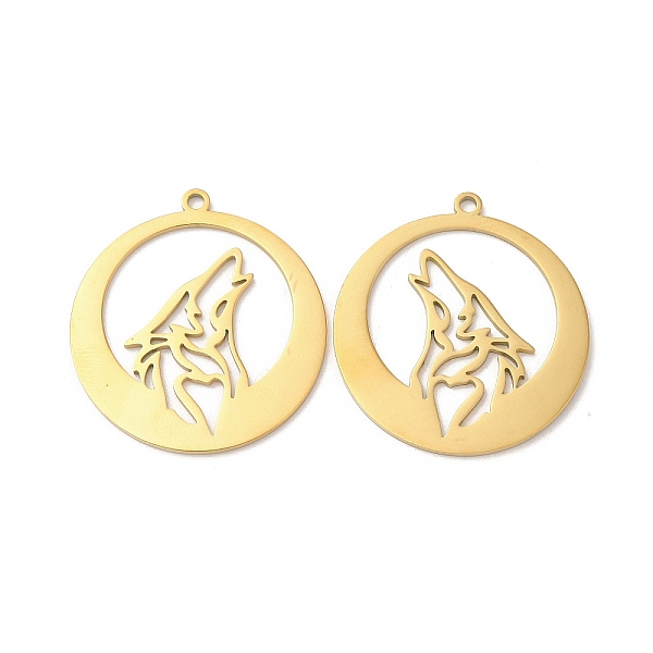 

PandaHall Ion Plating(IP) 304 Stainless Steel Pendants, Flat Round with Wolf Charm, Real 18K Gold Plated, 37x34x1.5mm, Hole: 2mm 304...