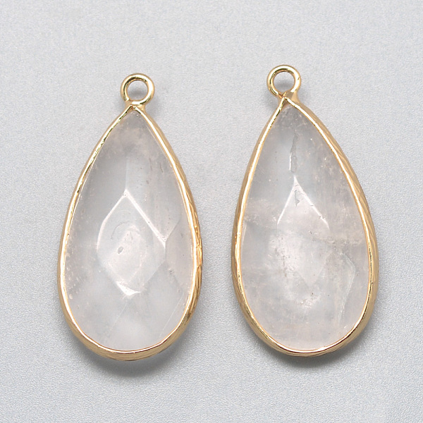 

PandaHall Natural Quartz Crystal Pendants, Rock Crystal, with Golden Tone Brass Findings, Faceted, teardrop, Clear, 32.5~33x16x6mm, Hole...