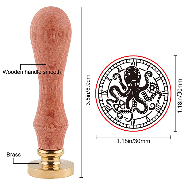 

PandaHall SUPERDANT Octopus Wax Seal Stamp Clock Gear Vintage Sealing Stamps 30mm Wax Stamp with Removable Brass Head Wood Handle for...