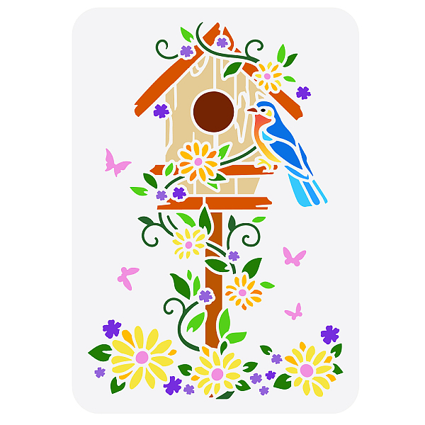 

PandaHall FINGERINSPIRE Bird House Stencil 11.7x8.3 inch Flowers Butterfly Stencils Plastic Bird Daisy Leaves Pattern Template Reusable DIY...