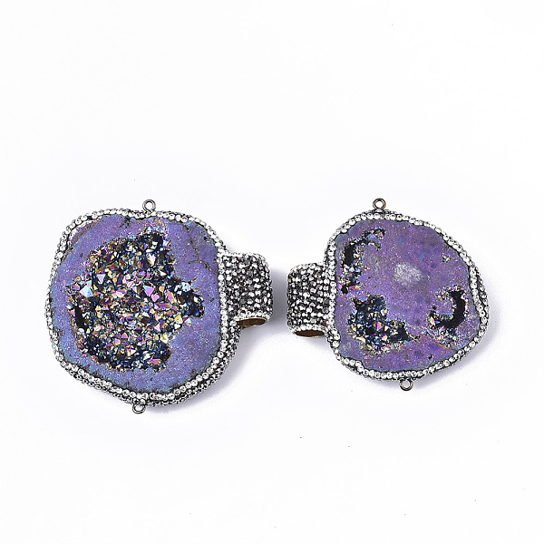

PandaHall Dyed Natural Druzy Quartz Chandelier Components Links, with Gunmetal Iron Loop, Polymer Clay Rhinestones & Brass Findings, Nuggets..., Purple