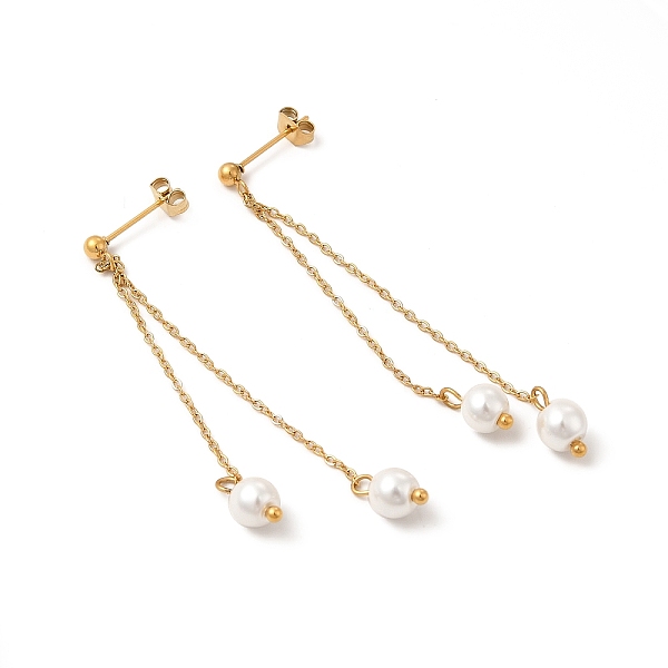 

PandaHall Glass Pearl Tassel Dangle Stud Earrings, Vacuum Plating 304 Stainless Steel Jewelry for Women, Golden, 60~65mm, Pin: 0.7mm Glass...