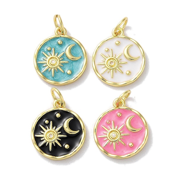 

PandaHall Rack Plated Brass Enamel Pendants, with Jump Ring, Long-Lasting Plated, Lead Free & Cadmium Free, Real 18K Gold Plated, Flat Round..., Multicolor