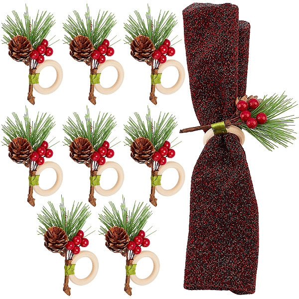 

PandaHall GORGECRAFT 8PCS Pine Cones Napkin Holder Christmas Napkin Rings Wood Christmas Napkin Ring Decor for Christmas Wedding Birthday..., Red