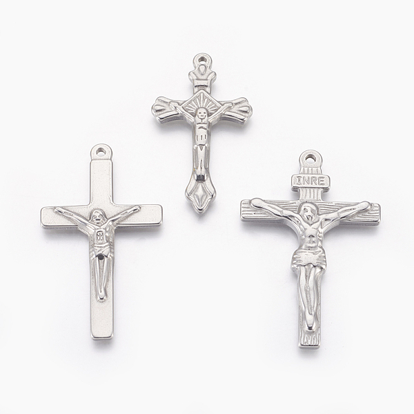 

PandaHall 304 Stainless Steel Pendants, Crucifix, Stainless Steel Color, 43~50x24~33x4mm, Hole: 1.8~2mm 304 Stainless Steel Cross