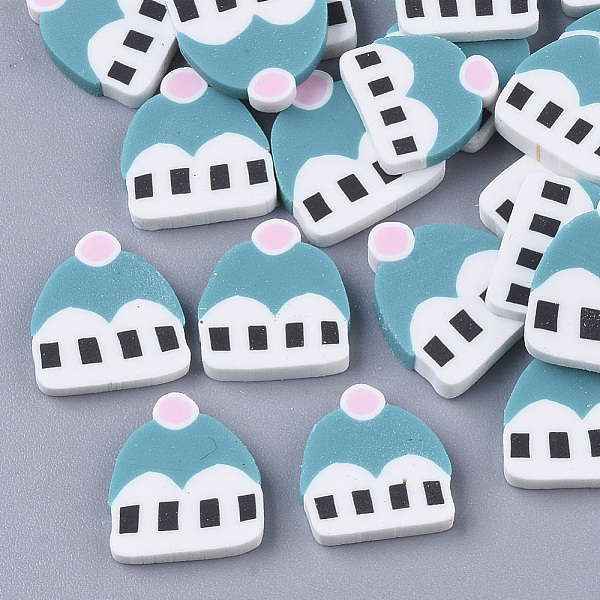 

PandaHall Handmade Polymer Clay Cabochons, Castle, Dark Turquoise, 10~12x9~10x1.5~2mm, about 4345pcs/1000g Polymer Clay Building Cyan
