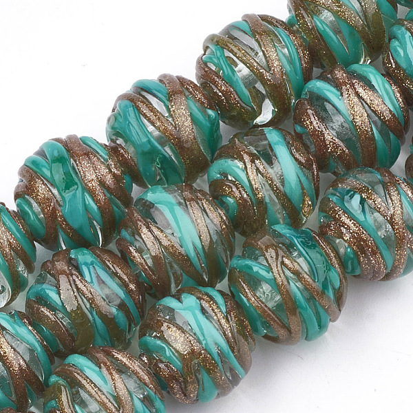 

PandaHall Handmade Gold Sand Lampwork Beads, Round, Dark Cyan, 13~14x13~14mm, Hole: 1~2mm Lampwork Round Cyan