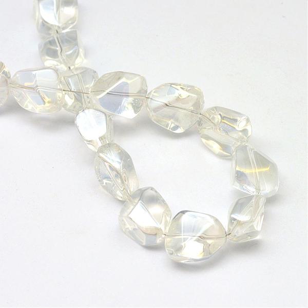 

PandaHall Electroplate Glass Beads Strands, AB Color Plated, Trapezoid, White, 15.5x12~12.5x8.5~9mm, Hole: 1.5mm, about 40pcs/strand, 23.2...