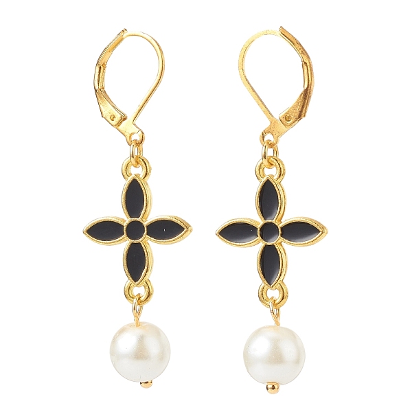 

PandaHall Alloy Enamel Clover with Glass Pearl Long Dangle Leverback Earrings, Gold Plated Brass Jewelry for Women, Black, 49mm, Pin: 0.8mm...