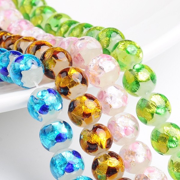 

PandaHall Handmade Silver Foil Glass Round Beads, Mixed Color, 10mm, Hole: 2mm Silver Foil Round Multicolor