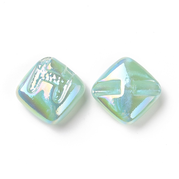 

PandaHall Rainbow Iridescent Plating Acrylic Beads, Glitter Beads, Rhombus with Letter H Pattern, Light Green, 29.5x29.5x14mm, Hole: 3.2mm...
