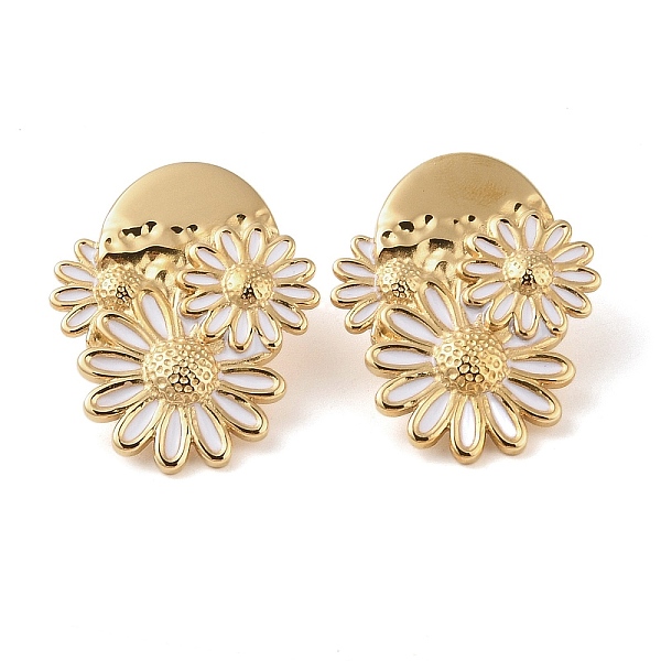 

PandaHall 304 Stainless Steel Enamel Stud Earrings for Women, Dasiy, Real 18K Gold Plated, 36.5x28.5mm 304 Stainless Steel Flower White