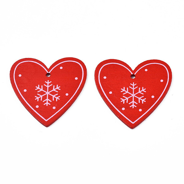 

PandaHall Christmas Theme Spray Painted Wood Pendants, Single-Sided Printed, Heart with Snowflake, Red, 48x50x2.5mm, Hole: 2mm Wood Heart...