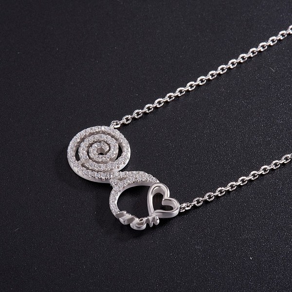 

PandaHall SHEGRACE Rhodium Plated 925 Sterling Silver Pendant Necklaces, with Micro Pave AAA Cubic Zirconia Spiral and Heart Pendant and..., Clear