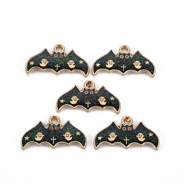 

PandaHall Alloy Enamel Charms, with Glitter Powder, Cadmium Free & Nickel Free & Lead Free, for Halloween, Bat, Light Gold, Black...