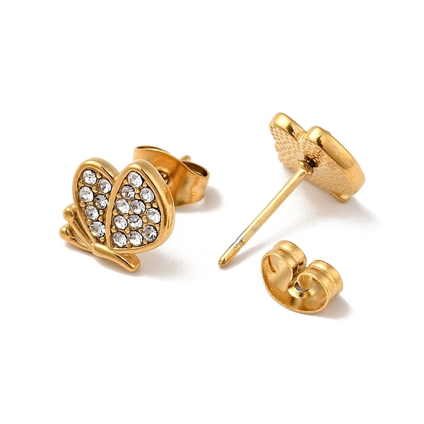 

PandaHall Rhinestone Butterfly Stud Earrings with 316 Surgical Stainless Steel Pins, Gold Plated 304 Stainless Steel Jewelry for Women..., Clear