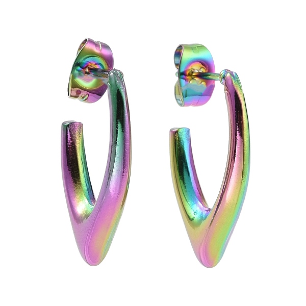 

PandaHall Ion Plating(IP) Rainbow Color 304 Stainless Steel V-shape Stud Earrings, Half Hoop Earrings for Women, 21.5x13x3mm, Pin: 0.9mm 304...