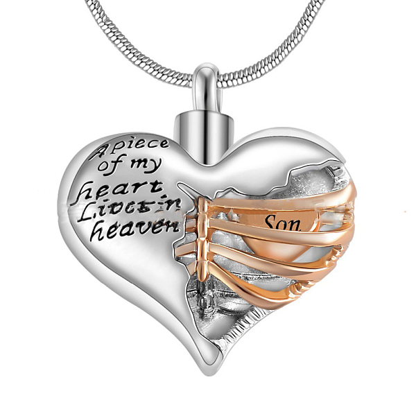 

PandaHall 316L Surgical Stainless Steel Heart Urn Ashes Pendant Necklace, Word Son Memorial Jewelry for Men Women, Golden & Stainless Steel...