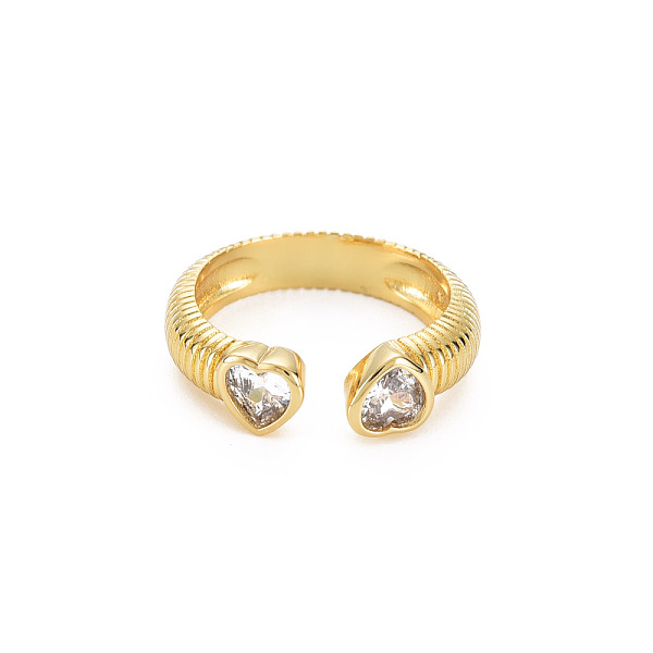 

PandaHall Brass Micro Pave Cubic Zirconia Cuff Rings, Open Rings for Women, Cadmium Free & Nickel Free & Lead Free, Heart, Real 18K Gold..., Clear