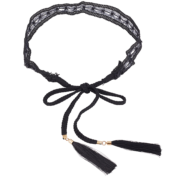 1 ceinture ventrale en coton et lin avec pompon en dentelle florale