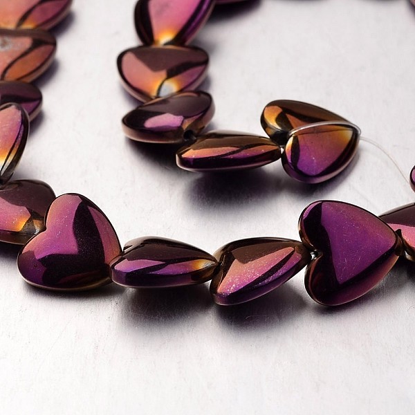 

PandaHall Electroplate Non-magnetic Synthetic Hematite Bead Strands, Heart, Purple Plated, 12x12x4mm, Hole: 1mm, about 38pcs/strand, 15.7...