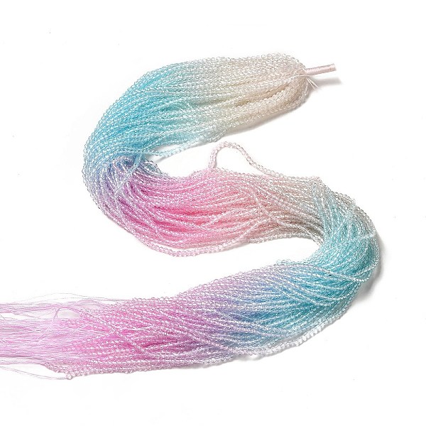 

PandaHall Transparent Gradient Color Glass Beads Strands, Faceted Round, Beige & Pearl Pink & Sky Blue, 2mm, Hole: 0.8mm, about...
