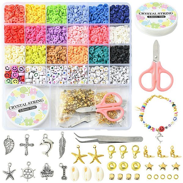 

PandaHall DIY Heishi Surfer Bracelet Making Kit, Including Smile Face Acrylic & Plastic Star & Polymer Clay Disc & Natural Shell Beads..., Multicolor