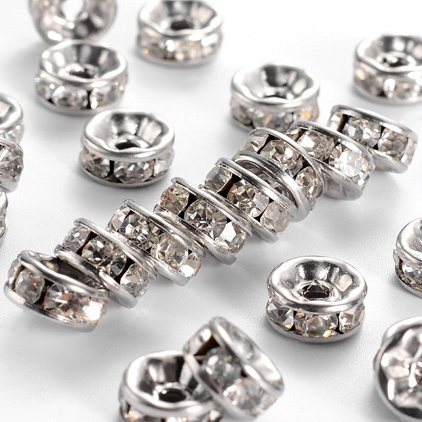 

PandaHall Disc 316 Surgical Stainless Steel Spacer Beads, with Rhinestone, Stainless Steel Color, 8x4mm, Hole: 2mm Stainless...