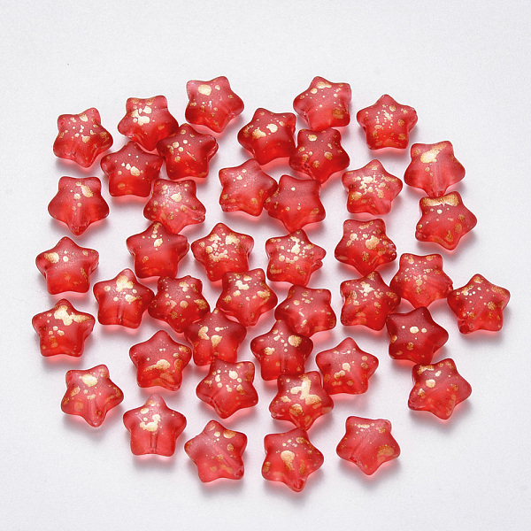 

PandaHall Spray Painted Glass Beads, Frosted, Star, Red, 8x8.5x4mm, Hole: 1mm Glass Star Red