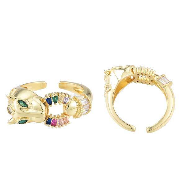 

PandaHall Colorful Cubic Zirconia Heart Leopard Open Cuff Ring, Brass Jewelry for Women, Nickel Free, Real 18K Gold Plated, US Size 7..., Multicolor