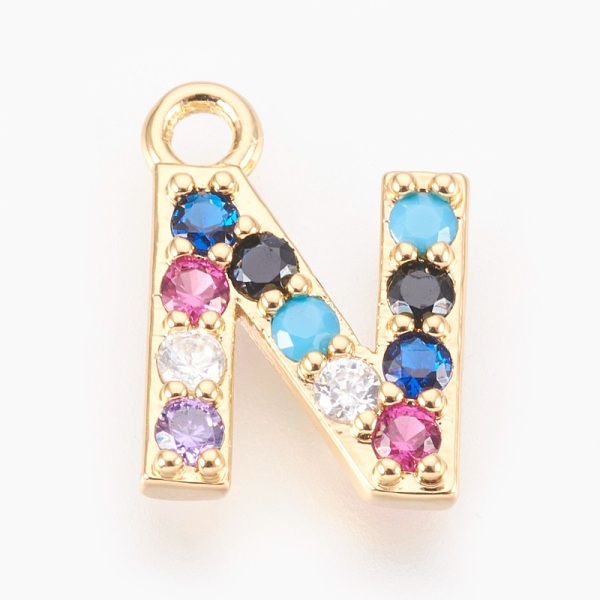 

PandaHall Brass Micro Pave Cubic Zirconia Charms, Letter, Golden, Letter.N, 13~14x7~10x2~2.5mm, Hole: 1.5~1.8mm Brass+Cubic Zirconia Letter...