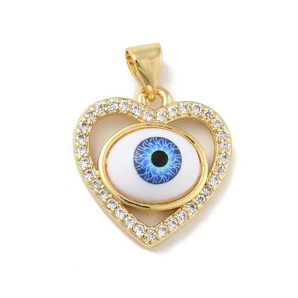 

PandaHall Brass Micro Pave Cubic Zirconia Pendants, with Acrylic, Cadmium Free & Lead Free, Long-Lasting Plated, Heart with Evil Eye, Real...