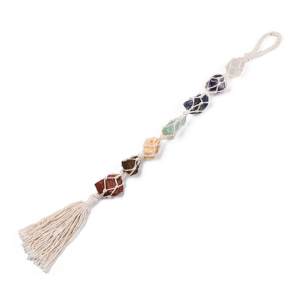 

PandaHall Natural Irregular Raw 7 Chakra Stones Curtain Tiebacks, Cotton Cord Woven Macrame Tassel Curtain Holdback, for Home Wall Drapes...