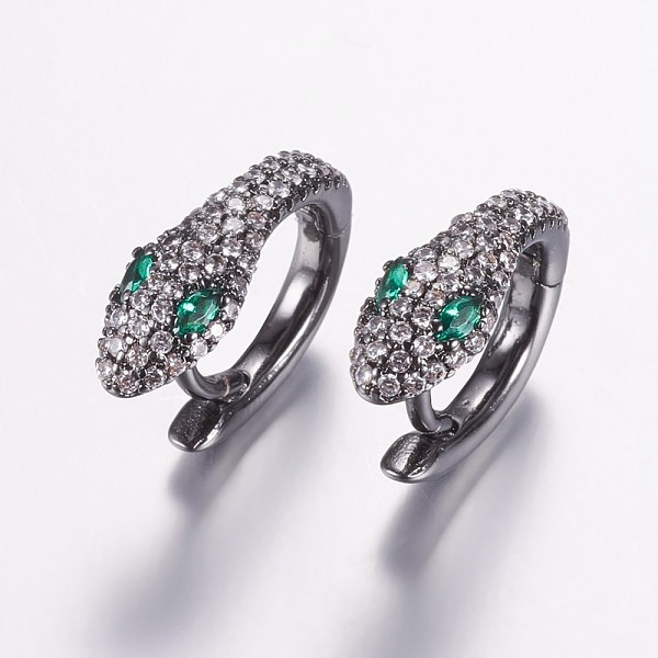 

PandaHall Brass Micro Pave Cubic Zirconia Hoop Earrings, Snake, Gunmetal, 17x14x6mm, Pin: 1.2mm Cubic Zirconia Snake