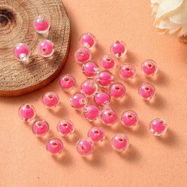 

PandaHall Transparent Acrylic Beads, Bead in Bead, Round, Deep Pink, 8x7.5mm, Hole: 2mm, about 1700pcs/500g Acrylic Round