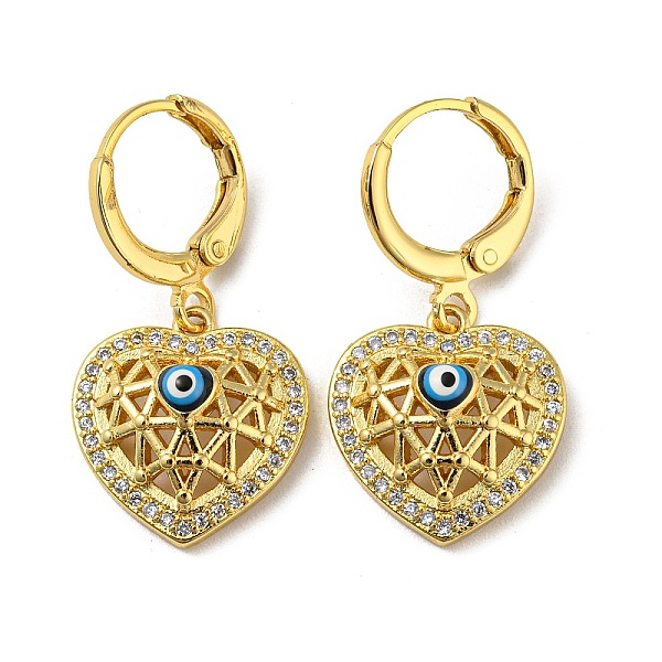 

PandaHall Real 18K Gold Plated Brass Dangle Leverback Earrings, with Enamel and Cubic Zirconia, Heart with Evil Eye, Colorful, 28.5x14.5mm...