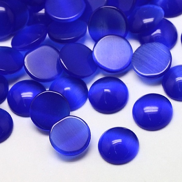 PandaHall Cat Eye Cabochons, Half Round, Blue, 6x2mm Glass Half Round Blue