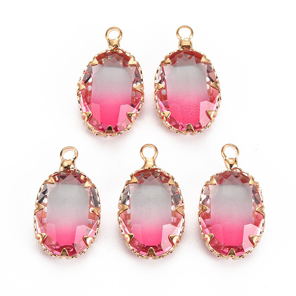 

PandaHall Gradient Color Glass Pendants, with Brass Prong Settings, Faceted, Oval, Light Gold, Deep Pink, 19x11x5.5mm, Hole: 1.6mm...
