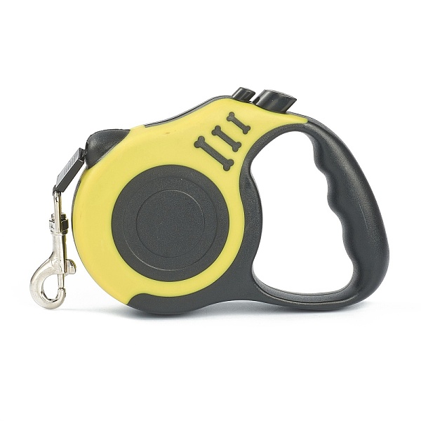 PandaHall 16.5FT(5M) Strong Nylon Retractable Dog Leash, with Plastic Anti-Slip Handle and Alloy Clasps, for Small Medium Dogs, Yellow...