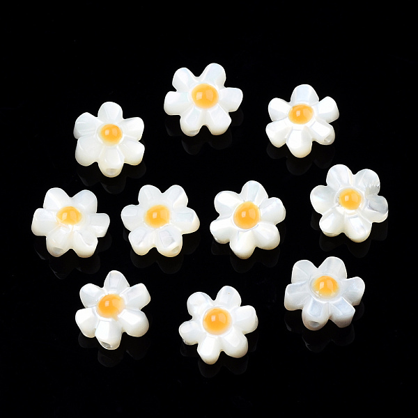 

PandaHall Natural White Shell Enamel Beads, Flower, Orange, 8.5x8x4mm, Hole: 0.7mm Freshwater Shell Flower Orange