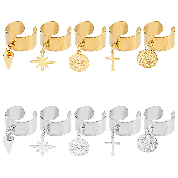 10Pcs 304 Stainless Steel Cuff Finger Rings