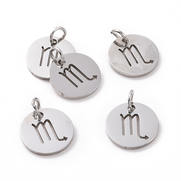

PandaHall 304 Stainless Steel Charms, Flat Round with Constellation/Zodiac Sign, Scorpio, 12x1mm, Hole: 3mm 304 Stainless Steel Scorpio