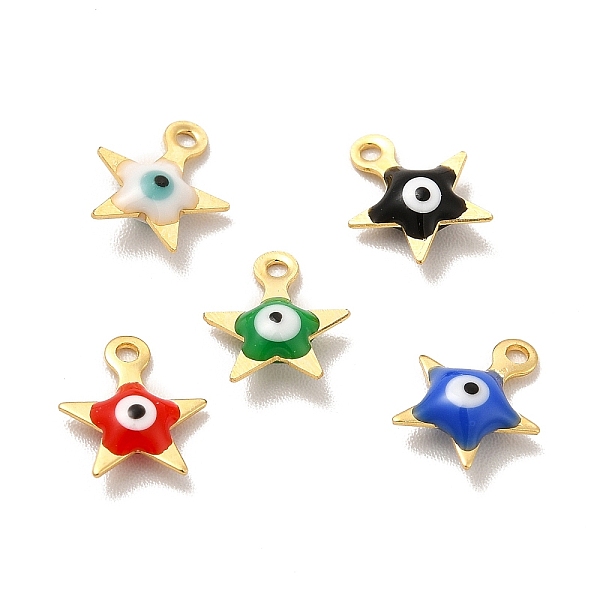 

PandaHall 304 Stainless Steel Evil Eye Enamel Charms, Star Charm, Golden, Mixed Color, 9x8x2mm, Hole: 1mm Stainless Steel+Enamel Star..., Multicolor