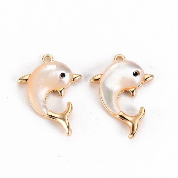 

PandaHall Natural Shell Pendants, with Brass Findings, Nickel Free, Dolphin, Real 18K Gold Plated, 17x11x3mm, Hole: 1mm Shell Dolphin