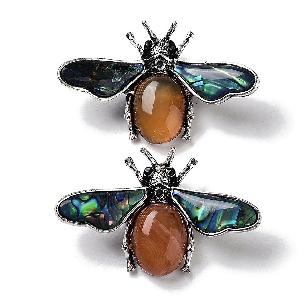 

PandaHall Tibetan Style Alloy Insect Brooches, with Natural Red Agate and Natural Paua Shell, Antique Silver, 36x56.5x13mm Red Agate Insects