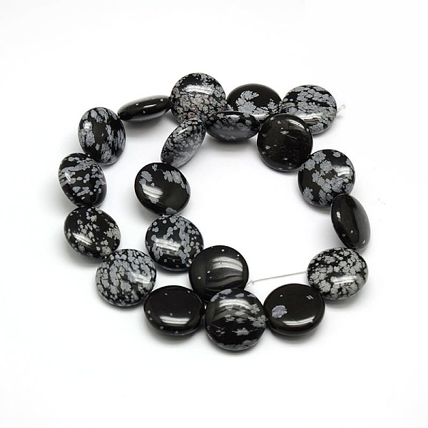 Natural Flat Round Snowflake Obsidian Beads Strands