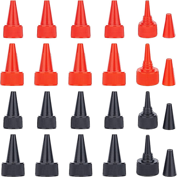 

PandaHall BENECREAT 48PCS 4 Sizes Long Red Tip Yorker Caps Black PP Plastic Bottle Replacement Caps for Squeeze Dispensers, Tip Applicator..., Multicolor