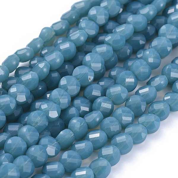 

PandaHall Glass Beads Strands, Faceted, Flat Round, Steel Blue, 6x4mm, Hole: 1.2mm, about 98pcs/Strand, 22 inch(53.5cm) Glass Flat Round...