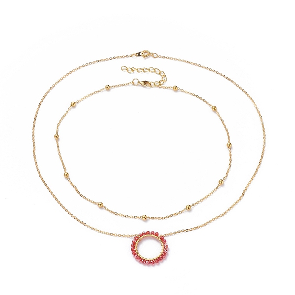 

PandaHall Ring Electroplate Glass Beads Necklaces Sets, with Brass Cable Chains, Linking Rings and Lobster Claw Clasps, Red, 14 inch(36cm)...