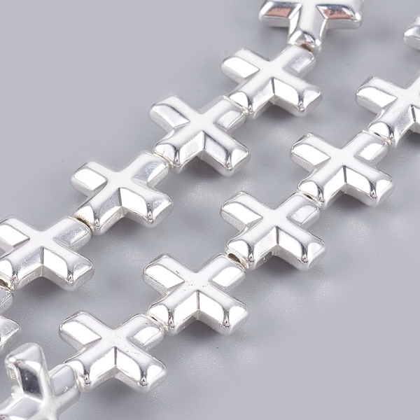 

PandaHall Electroplated Non-magnetic Synthetic Hematite Bead Strand, Cross, Silver Plated, 12x12x4mm, Hole: 0.8mm, about 33pcs/strand, 15.7...